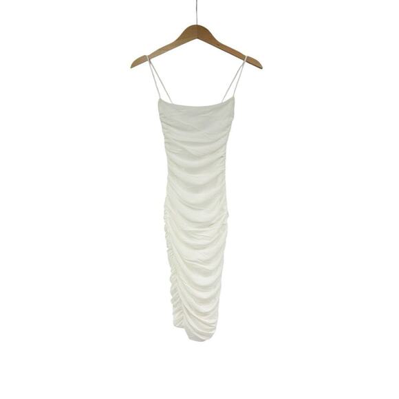 Oh Polly Fitted Ruched White Tank Dress Bridal Stretch Womens 4 - Picture 1 of 6